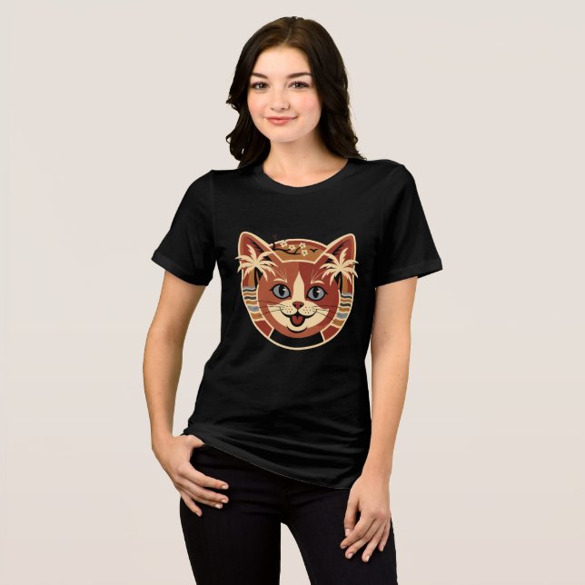 Tropical Retro Cat Design Tri-Blend Shirt (Front Full)