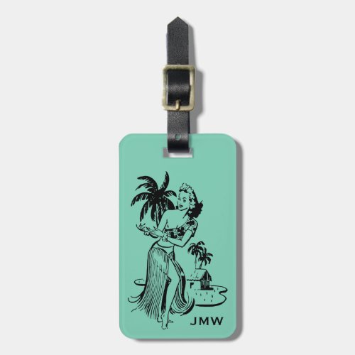 Tropical Retro Hawaiian Hula Girl Palm Pick Color Luggage Tag