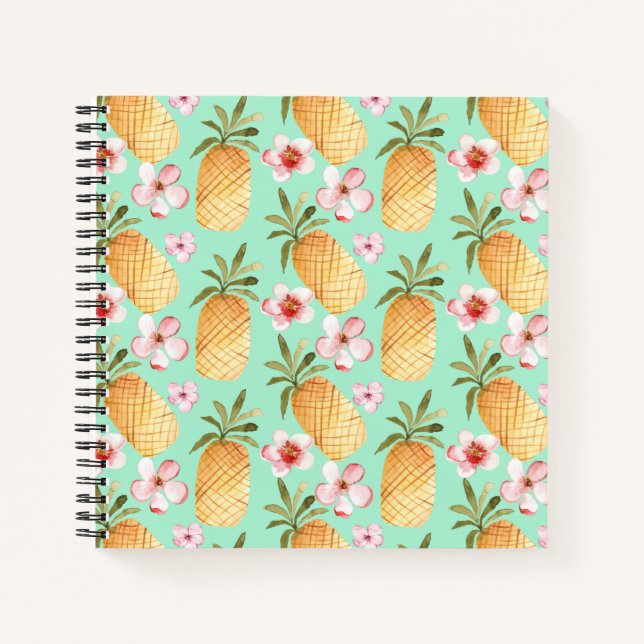 Tropical retro print on mint background notebook (Front)