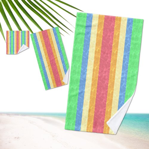 Tropical Retro Stripe Sunrise _ Pastel Rainbow Bath Towel Set