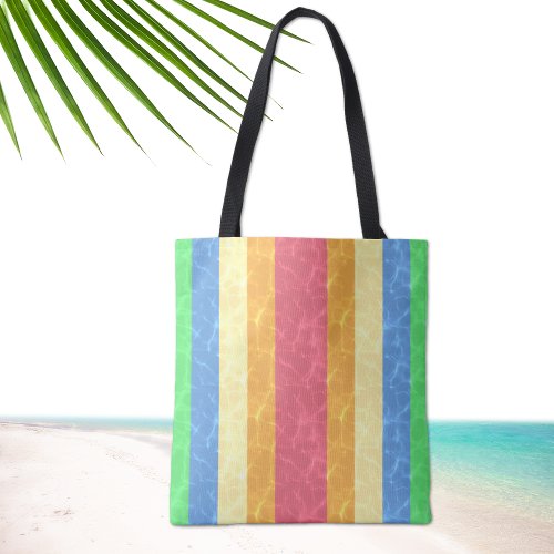 Tropical Retro Stripe Sunrise _ Pastel Rainbow  Tote Bag