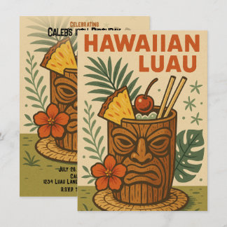 Tropical Retro Tiki Drink Hawaiian Luau Birthday Invitation