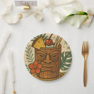 Tropical Retro Tiki Drink Hawaiian Luau Birthday Paper Plates