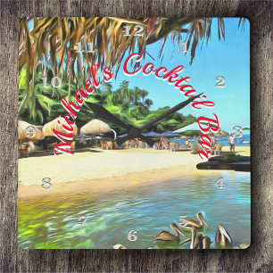 Tropical River Cocktail Bar 0330 Square Wall Clock