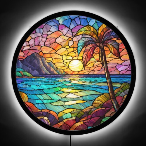 tropical rocky beach stained glass art