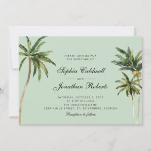Tropical Romance Palm Trees Pastel Green Wedding Invitation