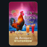 Tropical Rooster Cocktail Funny Cruise Stateroom L Magnet<br><div class="desc">The chicken in this humorous 4x6 magnet design knows what time it is - it's time to drink, of course, because it's COCKtail time! This silly tropical magnet is perfect for the stateroom door on a fun adult cruise. It shows a rooster crowing with a couple colorful beverages and a...</div>