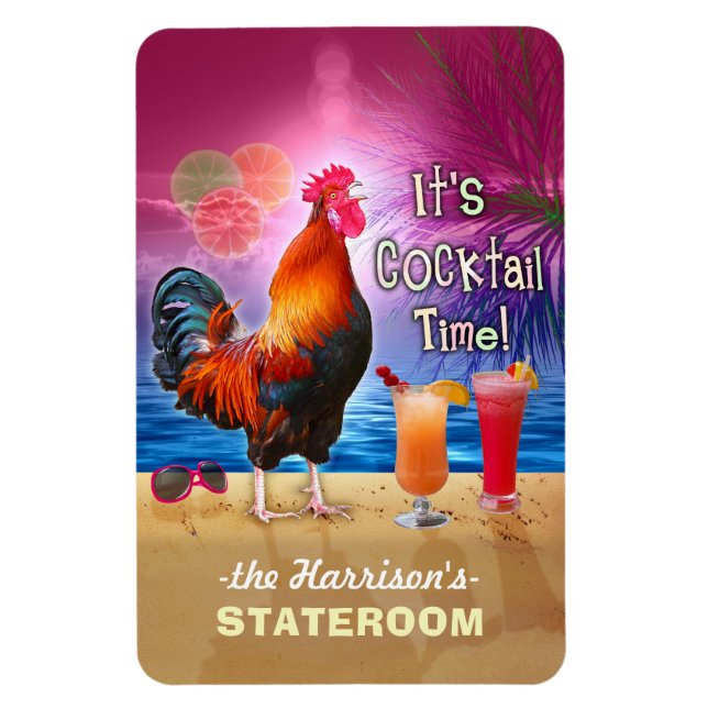 Tropical Rooster Cocktail Funny Cruise Stateroom L Magnet (Vertical)
