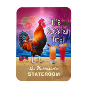 Tropical Rooster Cocktails Funny Cruise Stateroom Magnet