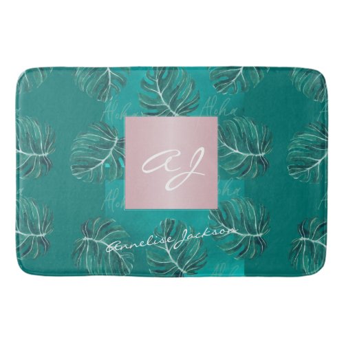 Tropical rose gold modern personalized monogrammed bath mat