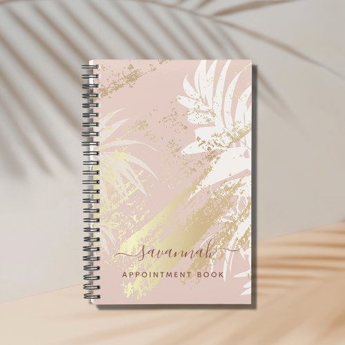 Tropical rose gold palm tree leaves abstract 2024 planner