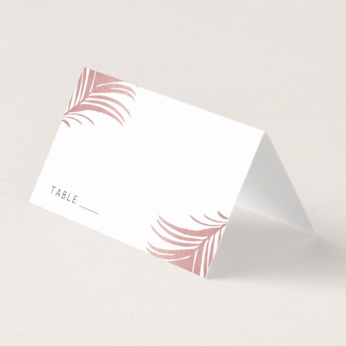 Tropical Rose Gold Pink Palm Leaves Place Card