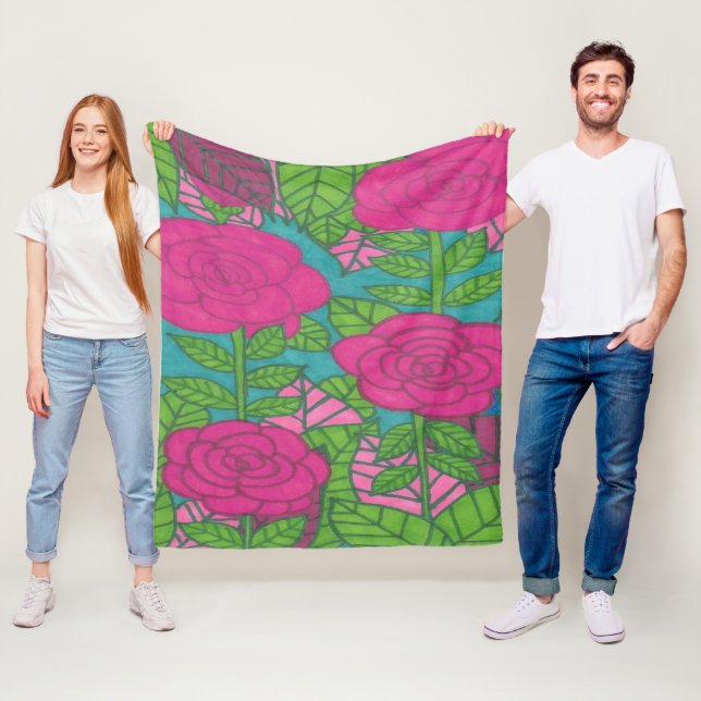 Tropical Roses and Leaves Fleece Blanket (In Situ)