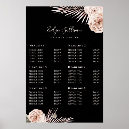 Tropical roses price list poster