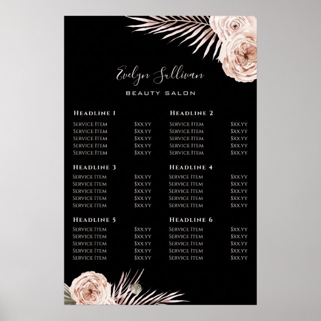 Tropical roses price list poster (Front)