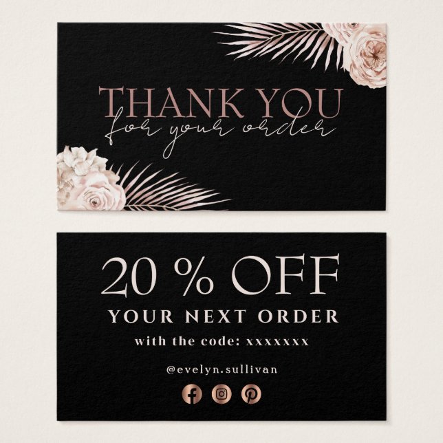 Tropical roses thank you discount card (Front & Back)