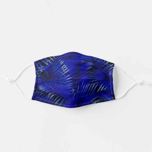 Tropical Royal Blue Palm Fronds on Black Adult Cloth Face Mask