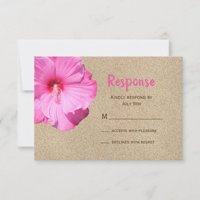 Tropical RSVP (beach sand & pink) Card (Front)
