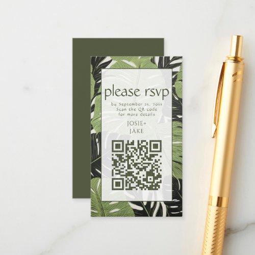 Tropical RSVP wedding enclosure Card with qrcode