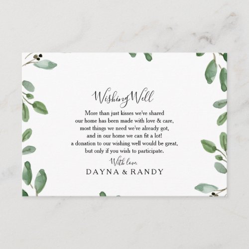 Tropical Rustic Eucalyptus Wedding Wishing Well Enclosure Card