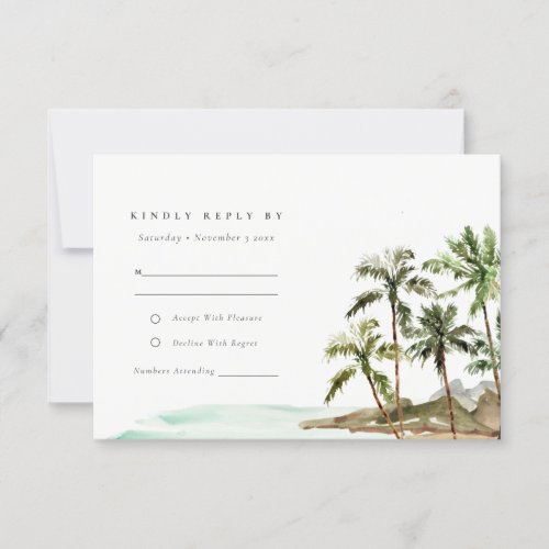 Tropical Rustic Palm Trees Beach Sand Wedding RSVP Card