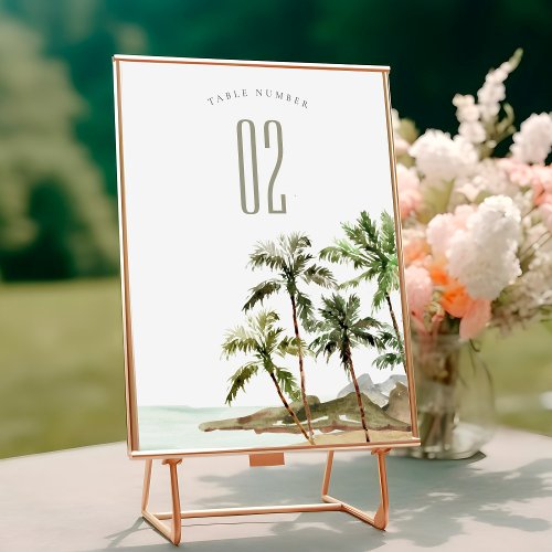Tropical Rustic Palm Trees Beach Sand Wedding Table Number