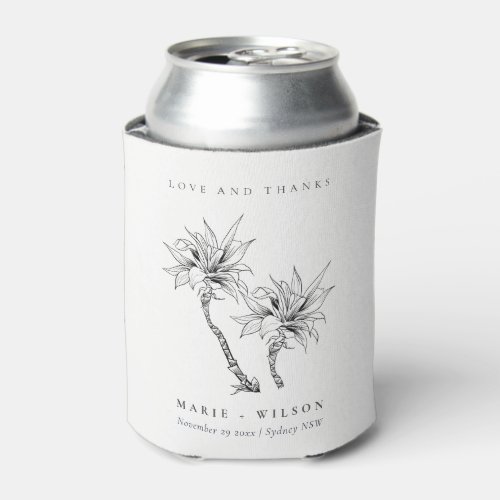 Tropical Rustic Palms Black White Sketch Wedding Can Cooler
