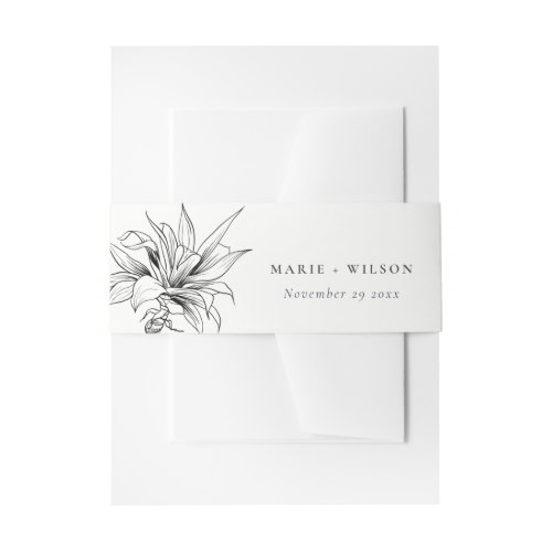 Tropical Rustic Palms Black White Sketch Wedding Invitation Belly Band