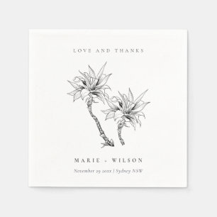Tropical Rustic Palms Black White Sketch Wedding Napkins