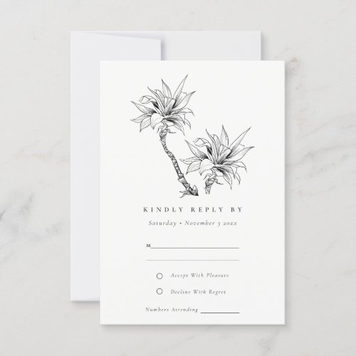 Tropical Rustic Palms Black White Sketch Wedding RSVP Card