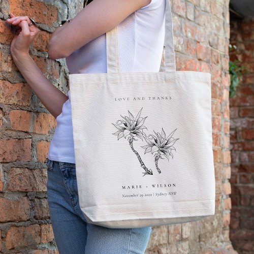Tropical Rustic Palms Black White Sketch Wedding Tote Bag