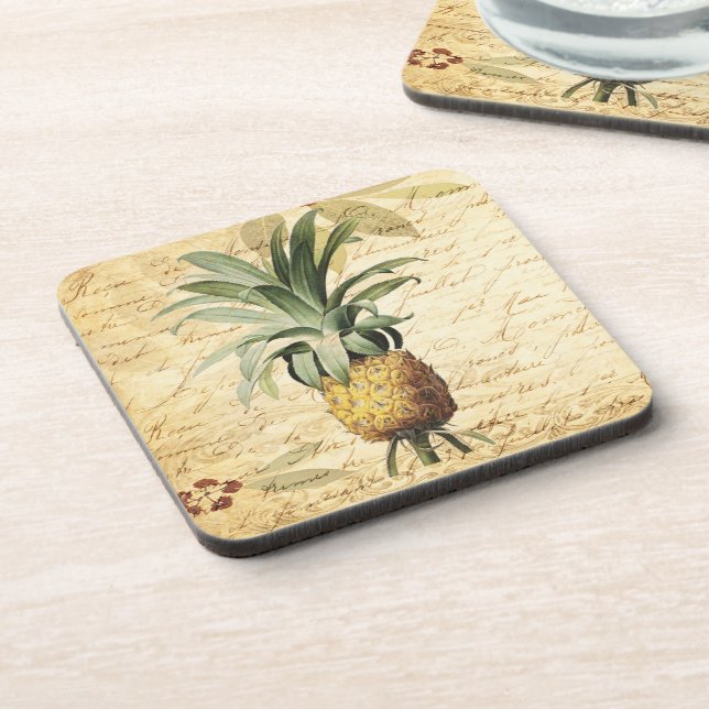 Tropical Rustic Pineapple Art Beverage Coaster (Left Side)
