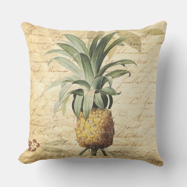 Tropical Rustic Pineapple Art Outdoor Pillow (Front)