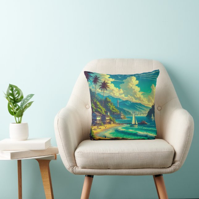 Tropical Ryukyu Dreams Throw Pillow (Chair)