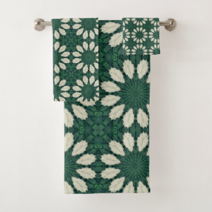 Tropical Sacramento Green and Silver Circle Patter Bath Towel Set