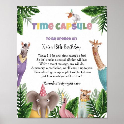 Tropical Safari Animal Baby Shower Time Capsule Poster