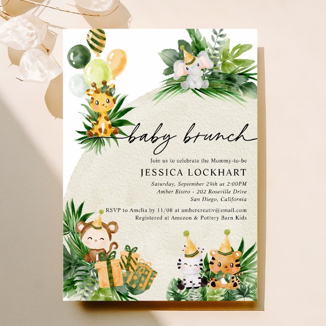 Tropical Safari Animals Baby Brunch Invitation (Creator Uploaded)