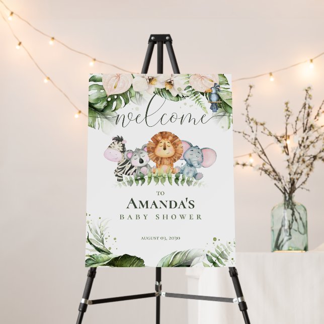 Tropical safari animals baby shower welcome sign (In Situ (Stand))