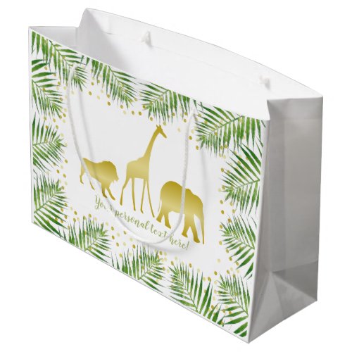 Tropical Safari Animals Gold Green Party Large Gift Bag