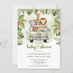Tropical Safari animals in green car greenery Invitation