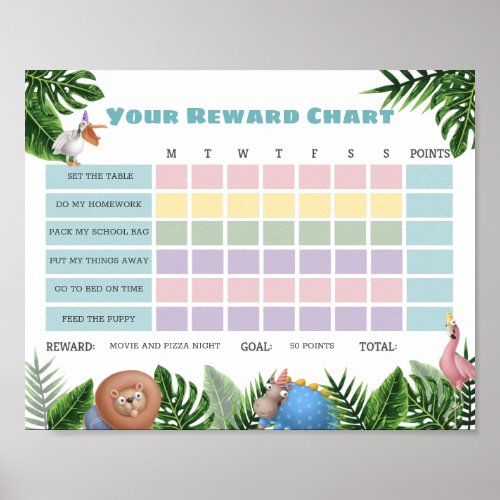 Tropical Safari Animals Reward Chore Chart