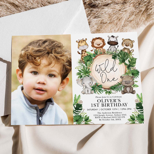 Tropical Safari Animals Wild One 1st Birthday Boy