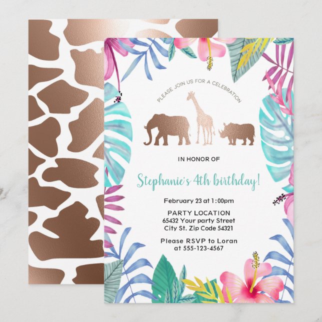 Tropical Safari Birthday Party Invitation (Front/Back)