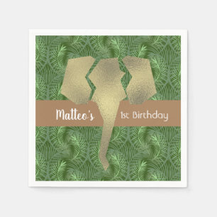 Tropical Safari Elephant Faux Gold Greenery Napkins