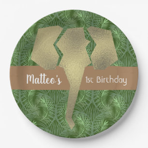 Tropical Safari Elephant Faux Gold Greenery Paper Plates