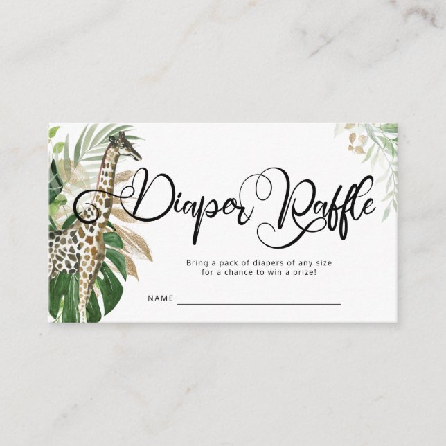 Tropical Safari Giraffe Baby Shower Diaper Raffle Enclosure Card (Front)