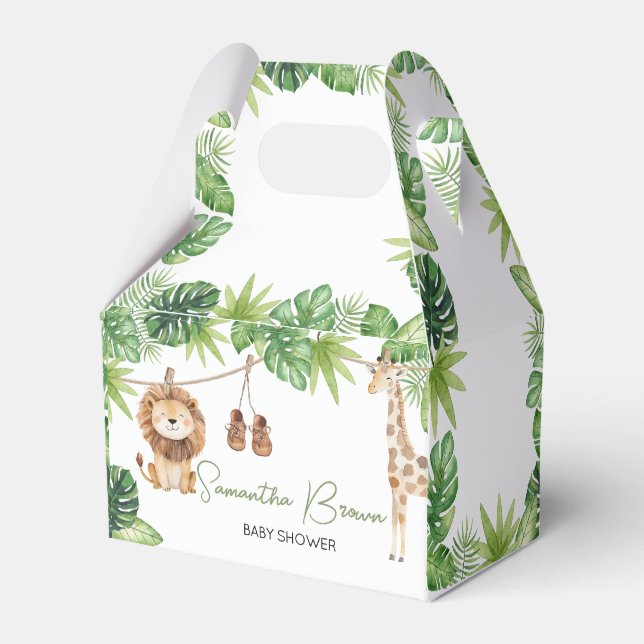 Tropical Safari Jungle Animals Baby Shower Favor Boxes (Front Side)