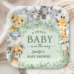 Tropical Safari Jungle Animals Baby Shower Paper Plates