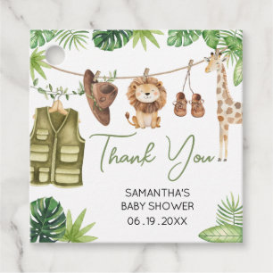 Tropical Safari Jungle Animals Baby Shower Square Favor Tags