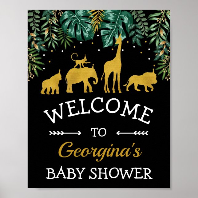 Tropical Safari Jungle Animals Baby Shower Welcome Poster (Front)